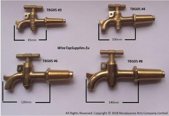 Spigot taps and spouts in brass for large wooden barrels